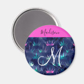 Hot Pink Glitter Sparkles Mermaid Crowns Monogram Magneet (Voorkant / Achterkant)