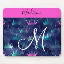 Hot Pink Glitter Sparkles Mermaid Crowns Monogram
