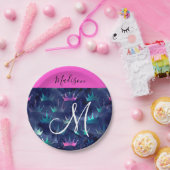 Hot Pink Glitter Sparkles Mermaid Crowns Monogram Papieren Bordje (Feest)