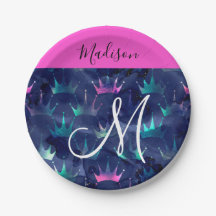 Hot Pink Glitter Sparkles Mermaid Crowns Monogram