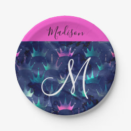 Hot Pink Glitter Sparkles Mermaid Crowns Monogram Papieren Bordje