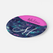 Hot Pink Glitter Sparkles Mermaid Crowns Monogram Papieren Bordje (Gekanteld)