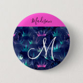 Hot Pink Glitter Sparkles Mermaid Crowns Monogram Ronde Button 5,7 Cm (Voorkant)