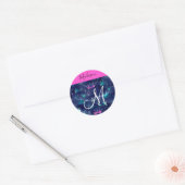 Hot Pink Glitter Sparkles Mermaid Crowns Monogram Ronde Sticker (Envelop)