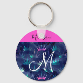 Hot Pink Glitter Sparkles Mermaid Crowns Monogram Sleutelhanger