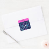 Hot Pink Glitter Sparkles Mermaid Crowns Monogram Vierkante Sticker (Envelop)