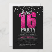Hot Pink Glitter Sparkles SET SIXTEEN 16 Party Kaart (Voorkant)