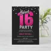 Hot Pink Glitter Sparkles SET SIXTEEN 16 Party Kaart (Staand voorkant)