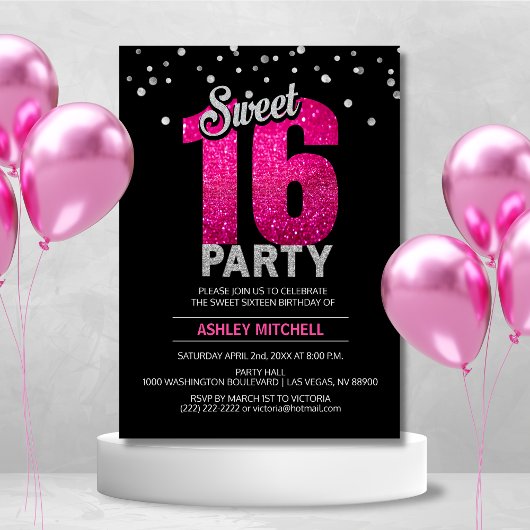 Hot Pink Glitter Sparkles SET SIXTEEN 16 Party Kaart