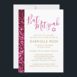 Hot Pink Glitter Sparkly Bat Mitzvah Uitnodiging<br><div class="desc">Moderne en trendy heldere diepe roze glitter en gouden Bat Mitzvah uitnodiging. Artwork is een plat gedrukt afbeelding, NIET echt glitter dus het zal geen puinhoop maken, maar ziet er nog steeds sprankelend en blingy uit! Voor een moderne, leuke en elegante mitswa ceremonie en viering. Vind coördinatie briefpapier en decor...</div>