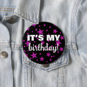 Hot Pink Glitter Stars Confetti Het is mijn verjaa Ronde Button 4,0 Cm (In situ)
