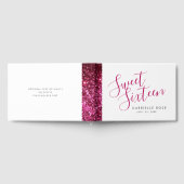 Hot Pink Glitter Stripe Modern Sweet 16 Gastenboek (Volledig)
