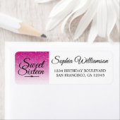 Hot Pink Glitter Sweet 16 Birthday Return Address Etiket (Insitu)