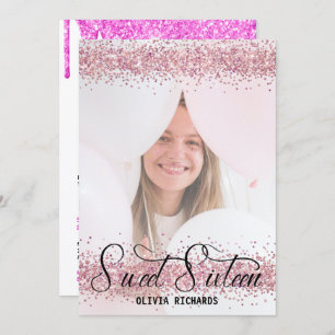 Hot Pink Glitter   Sweet Sixteen Kaart