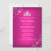 Hot Pink Glitter Tiara Heels Sweet 16 Invite Kaart (Achterkant)