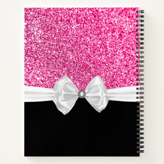 Hot Pink Glitter White Bow Sweet 16 Guestbook Notitieboek (Achterkant)