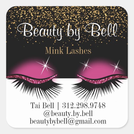 Hot Pink Glitter Wimpers Vierkante Sticker (Voorkant)