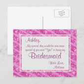 Hot Pink Glitter - Word jij mijn bruidsmeisje? Uitnodiging Briefkaart (Voorkant / Achterkant)