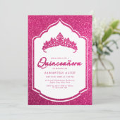 Hot Pink Glittery Crown Miss Quince Quinceanera Kaart (Staand voorkant)