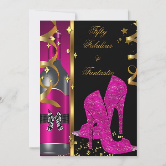 Hot Pink Gold 50 en Fantastische feestdag Kaart (Voorkant)