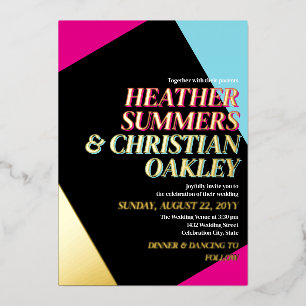 Hot Pink & Gold 80s Typografie Retro Wedding Folie Uitnodiging