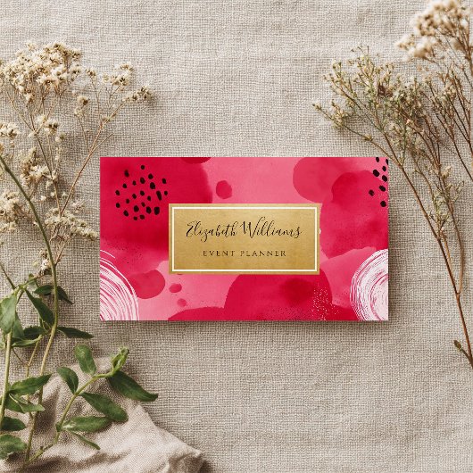 Hot Pink Gold Abstract Business Cards Visitekaartje