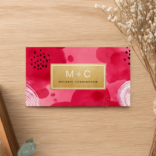 Hot Pink Gold Abstract Business Cards Visitekaartje