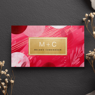 Hot Pink Gold Abstract Monogram Business Cards Visitekaartje