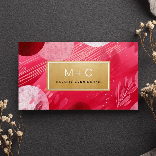 Hot Pink Gold Abstract Monogram Business Cards Visitekaartje