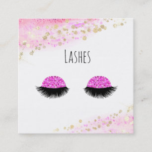 *~* Hot Pink Gold Abstract pastel Glitter Lashes Vierkante Visitekaartje