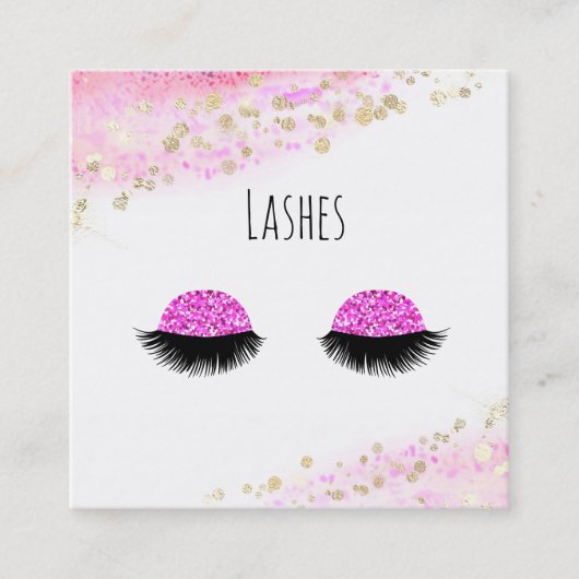 *~* Hot Pink Gold Abstract pastel Glitter Lashes Vierkante Visitekaartje (Voorkant)