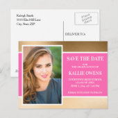 Hot Pink Gold Afstuderen Sla de datumfoto op Aankondigingskaart (Voorkant / Achterkant)