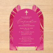 Hot Pink Gold Agaat bevestiging Modern Acryl Uitnodigingen (Voorkant)