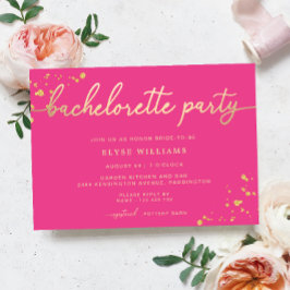 Hot Pink Gold Bachelorette partijuitnodiging Kaart