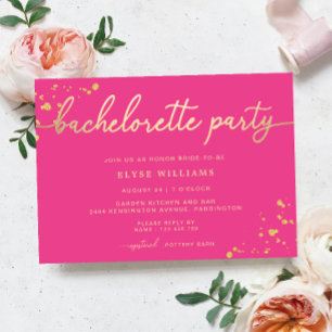 Hot Pink Gold Bachelorette partijuitnodiging Kaart