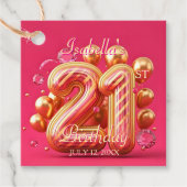 Hot Pink Gold Balloons Diamonds 21st Birthday Bedankjes Labels (Voorkant)