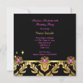 Hot Pink Gold Black Damask Birthday Party 2 Kaart (Achterkant)
