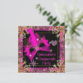Hot Pink Gold Black Masquerade Quinceanera Party Kaart (Staand voorkant)