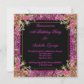 Hot Pink Gold Black Masquerade Quinceanera Party Kaart (Achterkant)