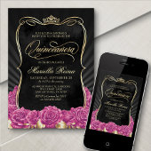Hot Pink Gold Black Quinceañera Kaart