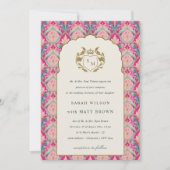  Hot Pink Gold Classy Floral Laurel Bruiloft Kaart (Voorkant)