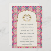  Hot Pink Gold Classy Floral Laurel Bruiloft Kaart (Voorkant / Achterkant)