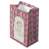  Hot Pink Gold Classy Floral Laurel Bruiloft Medium Cadeauzakje (Voorkant Gekanteld)