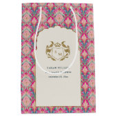  Hot Pink Gold Classy Floral Laurel Bruiloft Medium Cadeauzakje (Voorkant)