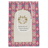  Hot Pink Gold Classy Floral Laurel Bruiloft Medium Cadeauzakje (Achterkant)