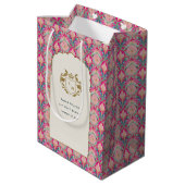  Hot Pink Gold Classy Floral Laurel Bruiloft Medium Cadeauzakje (Achterkant Gekanteld)