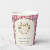  Hot Pink Gold Classy Floral Laurel Bruiloft Papieren Bekers (Voorkant)