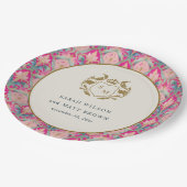  Hot Pink Gold Classy Floral Laurel Bruiloft Papieren Bordje (Gekanteld)