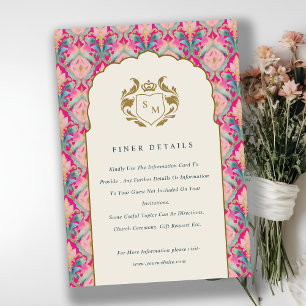 Hot Pink Gold Classy Floral Laurel Wedding Detail Informatiekaartje