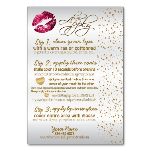 Hot Pink & Gold Confetti Lip Instructies Kaart (Voorkant)